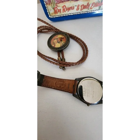 Roy Rogers Leather Fossil Watch Bolo Small Tin Lunch Snack Box Authentic